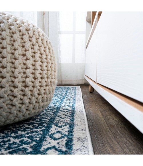 Boho Cottage Medallion Blue/White 2 ft. x 8 ft. Runner Rug