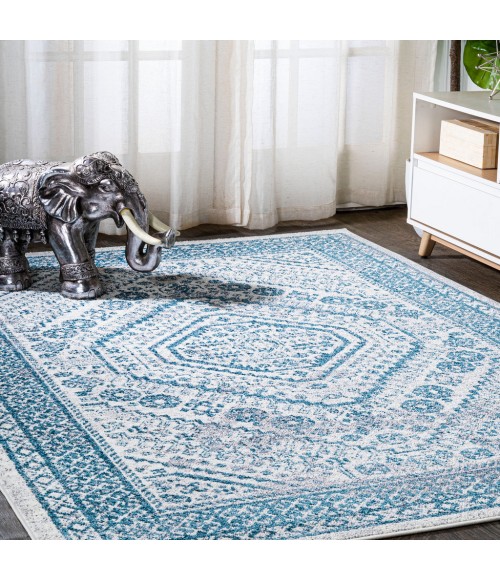 Boho Cottage Medallion Blue/White 3 ft. x 5 ft. Area Rug