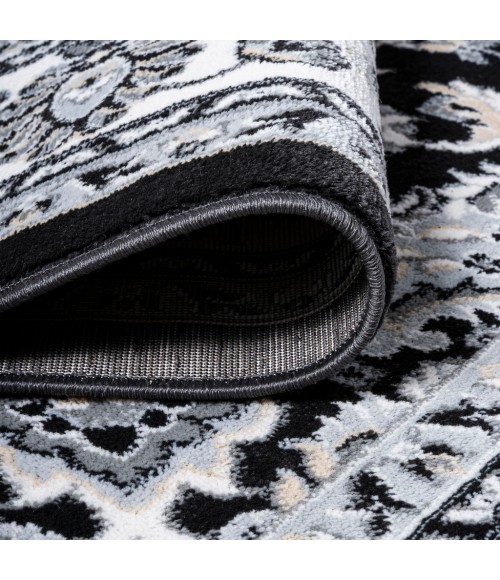 Palmette Modern Persian Floral Cream/Gray/Black 2 ft. x 8 ft. Runner Rug