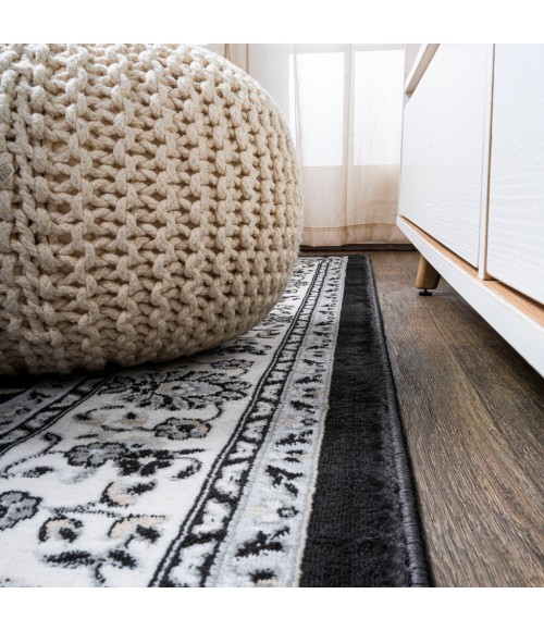 Palmette Modern Persian Floral Cream/Gray/Black 2 ft. x 8 ft. Runner Rug