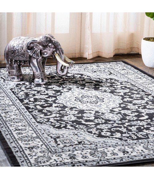 Palmette Modern Persian Floral Cream/Gray/Black 3 ft. x 5 ft. Area Rug