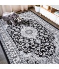 Palmette Modern Persian Floral Cream/Gray/Black 3 ft. x 5 ft. Area Rug