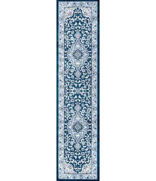 MODERN PERSIAN Area Rug Palmette Modern Persian Floral Navy/Blue 2 ft. x 10 ft. Runner Rug