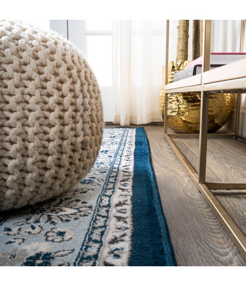 MODERN PERSIAN Area Rug Palmette Modern Persian Floral Navy/Blue 2 ft. x 10 ft. Runner Rug