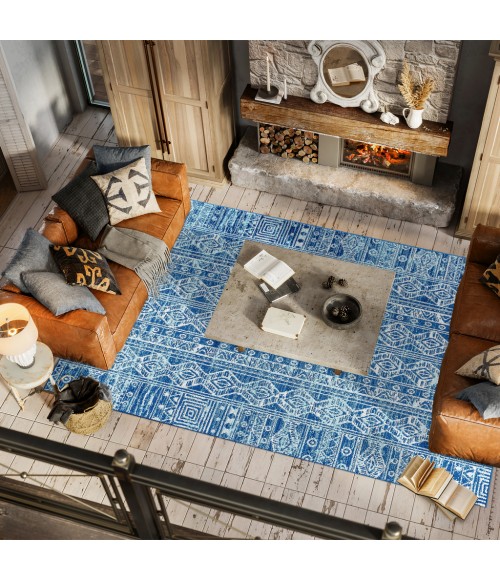 MOROCCAN HYPE Area Rug Modern Persian Boho Vintage Tribal Blue/Gray 8 ft. x 10 ft. Area Rug