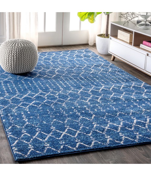 Moroccan HYPE Boho Vintage Diamond Blue/White 4 ft. x 6 ft. Area Rug