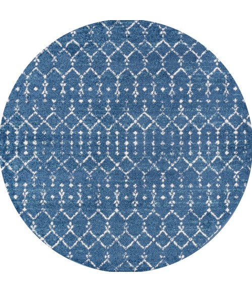 Moroccan HYPE Boho Vintage Diamond Blue/White 5' Round Area Rug