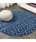 Moroccan HYPE Boho Vintage Diamond Blue/White 5' Round Area Rug