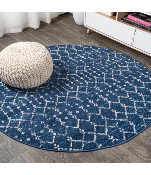 Moroccan HYPE Boho Vintage Diamond Blue/White 5' Round Area Rug