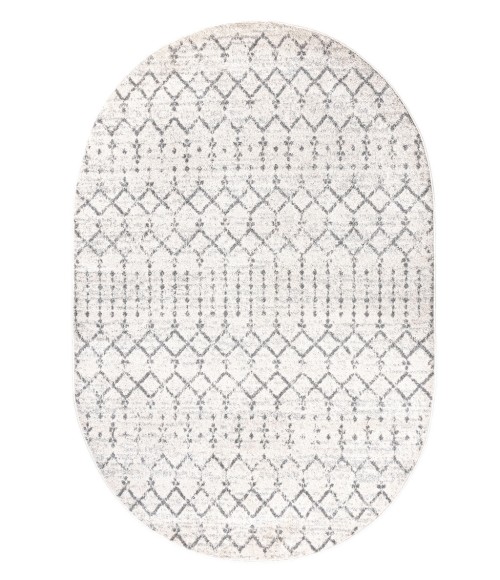 MOROCCAN HYPE Area Rug Moroccan HYPE Boho Vintage Diamond Cream/Gray 5 ft. x 8 ft. Oval Area Rug