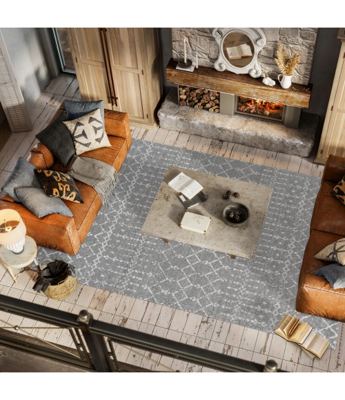 MOROCCAN HYPE Area Rug Moroccan HYPE Boho Vintage Diamond Gray/Ivory 8 ft. x 10 ft. Area Rug