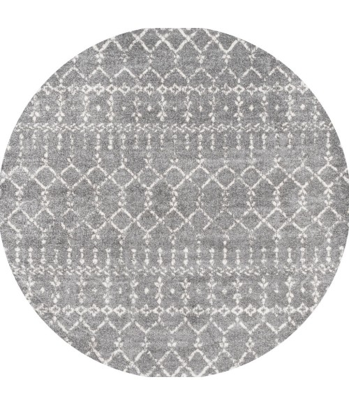MOROCCAN HYPE Area Rug Moroccan HYPE Boho Vintage Diamond Gray/Ivory 5' Round Area Rug