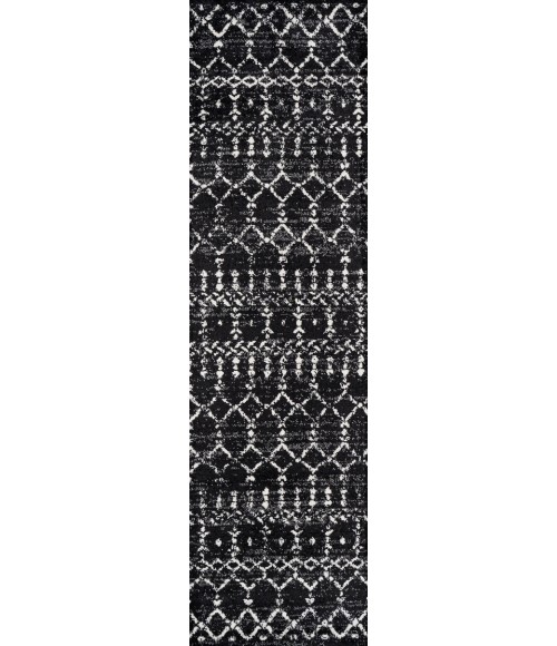 MOROCCAN HYPE Area Rug Moroccan HYPE Boho Vintage Diamond Black/Ivory 2 ft. x 10 ft. Runner Rug