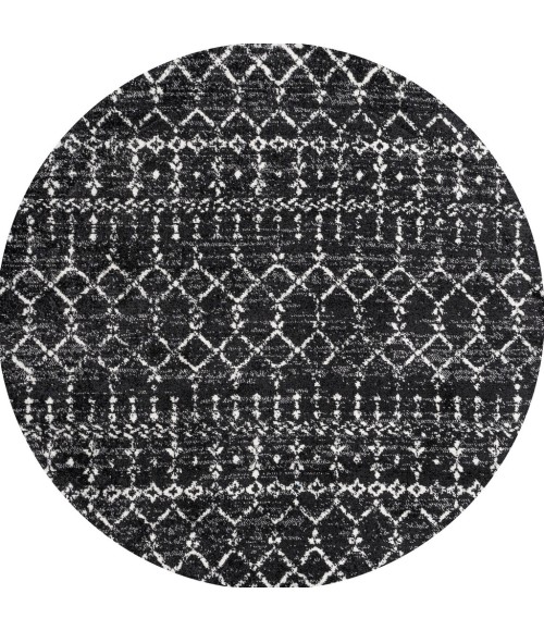 Moroccan HYPE Boho Vintage Diamond Black/Ivory 5' Round Area Rug
