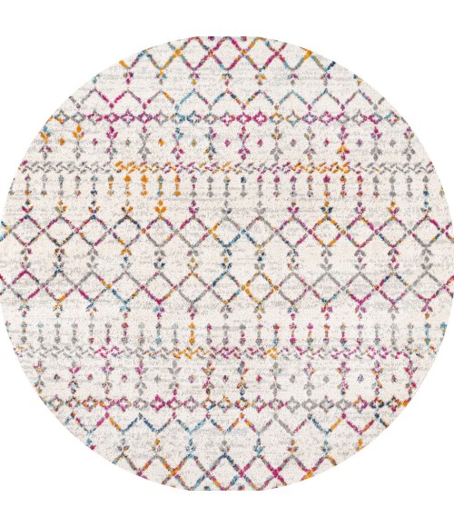 Moroccan HYPE Boho Vintage Diamond Ivory/Multi 5' Round Area Rug