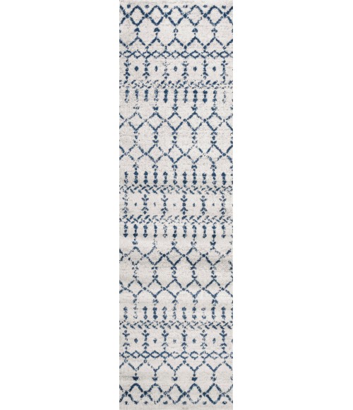 Moroccan HYPE Boho Vintage Diamond Cream/Navy 2 ft. x 8 ft. Runner Rug