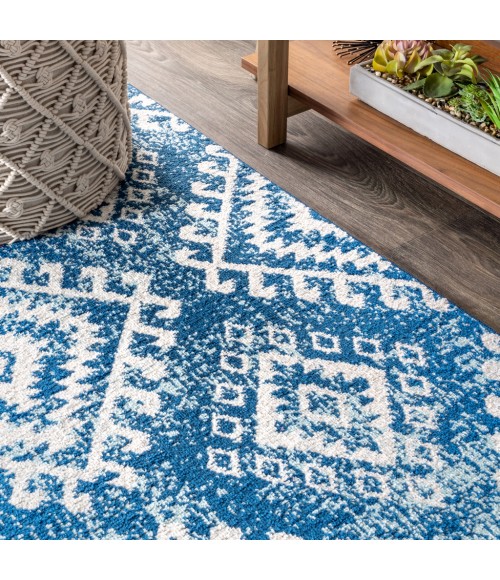 MOROCCAN HYPE Area Rug Moroccan HYPE Boho Vintage Tribal Blue/White 4 ft. x 6 ft. Area Rug