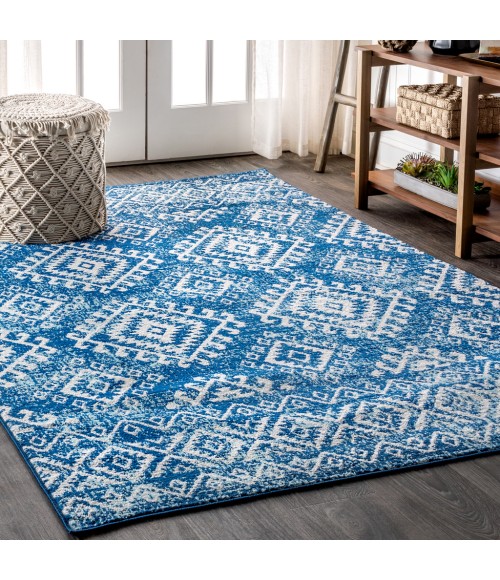 MOROCCAN HYPE Area Rug Moroccan HYPE Boho Vintage Tribal Blue/White 4 ft. x 6 ft. Area Rug