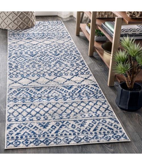 MOROCCAN HYPE Area Rug Moroccan HYPE Boho Vintage Tribal Cream/Blue 2 ft. x 8 ft. Runner Rug