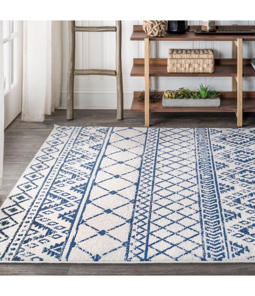 MOROCCAN HYPE Area Rug Moroccan HYPE Boho Vintage Tribal Cream/Blue 3 ft. x 5 ft. Area Rug
