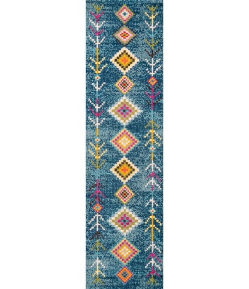 MOROCCAN HYPE Area Rug Tribal Love Geometric Dark Blue/Multi 2 ft. x 8 ft. Runner Rug