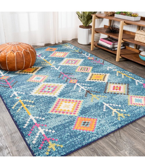 MOROCCAN HYPE Area Rug Tribal Love Geometric Dark Blue/Multi 3 ft. x 5 ft. Area Rug