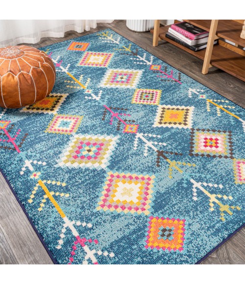 MOROCCAN HYPE Area Rug Tribal Love Geometric Dark Blue/Multi 3 ft. x 5 ft. Area Rug