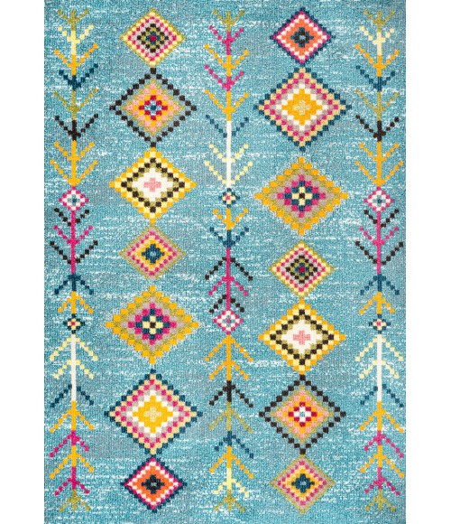 Tribal Love Geometric Light Blue/Multi 8 ft. x 10 ft. Area Rug
