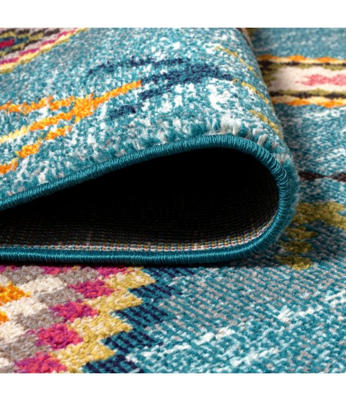 Tribal Love Geometric Light Blue/Multi 2 ft. x 8 ft. Runner Rug