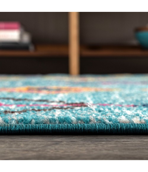 Tribal Love Geometric Light Blue/Multi 2 ft. x 8 ft. Runner Rug