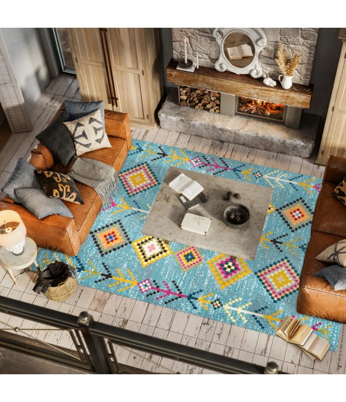 Tribal Love Geometric Light Blue/Multi 8 ft. x 10 ft. Area Rug