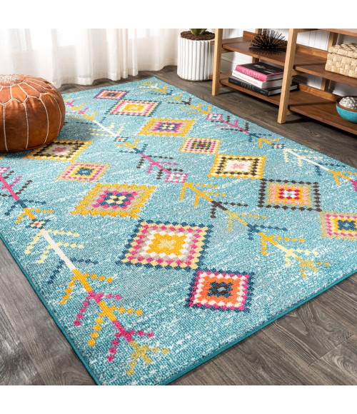 Tribal Love Geometric Light Blue/Multi 8 ft. x 10 ft. Area Rug