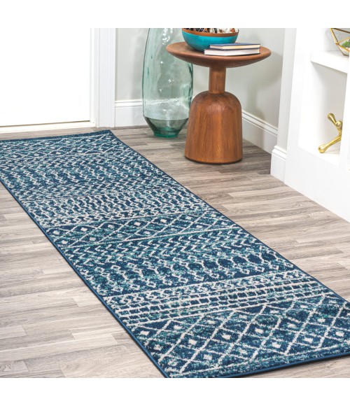 MOROCCAN HYPE Area Rug Arta Moroccan Vintage Geometric Rug Navy/Cream 2 ft. x 8 ft. Runner Rug