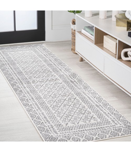 MOROCCAN HYPE Area Rug Athens Modern Geometric Boho Ivory/Dark Gray 2 ft. x 8 ft. Runner Rug