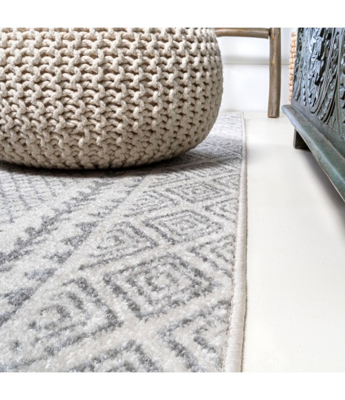 MOROCCAN HYPE Area Rug Athens Modern Geometric Boho Ivory/Dark Gray 2 ft. x 8 ft. Runner Rug