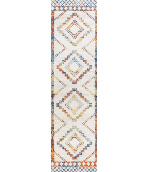 Amir Moroccan Beni Souk Ivory/Blue/Orange 2 ft. x 8 ft. Runner Rug