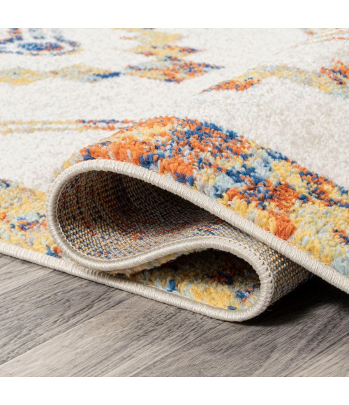 Amir Moroccan Beni Souk Ivory/Blue/Orange 2 ft. x 8 ft. Runner Rug