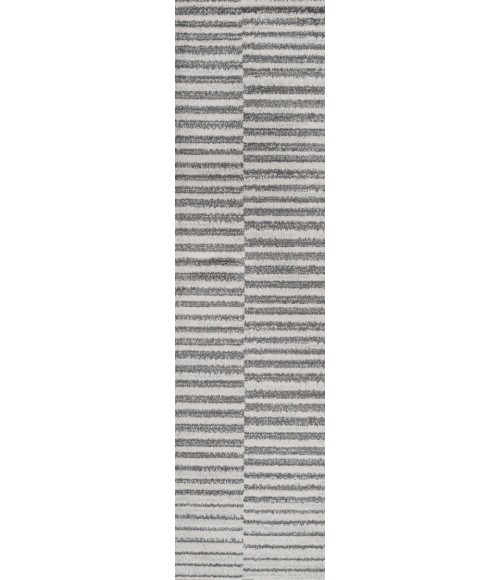 MOROCCAN HYPE Area Rug Lyla Offset Stripe Gray/Cream 2 ft. x 8 ft. Runner Rug
