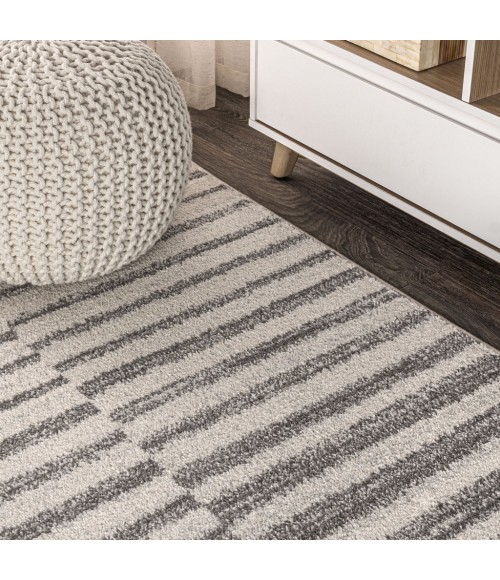 MOROCCAN HYPE Area Rug Lyla Offset Stripe Gray/Cream 8 ft. x 10 ft. Area Rug