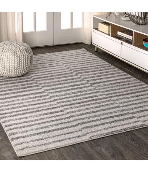 MOROCCAN HYPE Area Rug Lyla Offset Stripe Gray/Cream 8 ft. x 10 ft. Area Rug