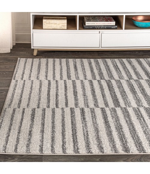 MOROCCAN HYPE Area Rug Lyla Offset Stripe Gray/Cream 8 ft. x 10 ft. Area Rug