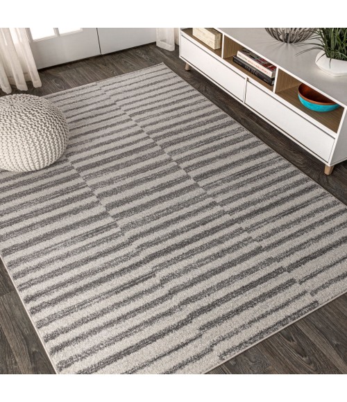 MOROCCAN HYPE Area Rug Lyla Offset Stripe Gray/Cream 8 ft. x 10 ft. Area Rug
