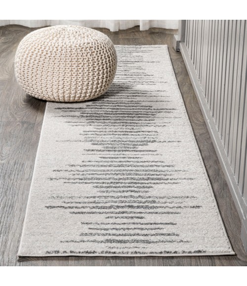 MOROCCAN HYPE Area Rug Aya Berber Stripe Geometric Cream/Gray 2 ft. x 8 ft. Runner Rug