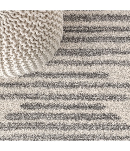 MOROCCAN HYPE Area Rug Aya Berber Stripe Geometric Cream/Gray 4 ft. x 6 ft. Area Rug