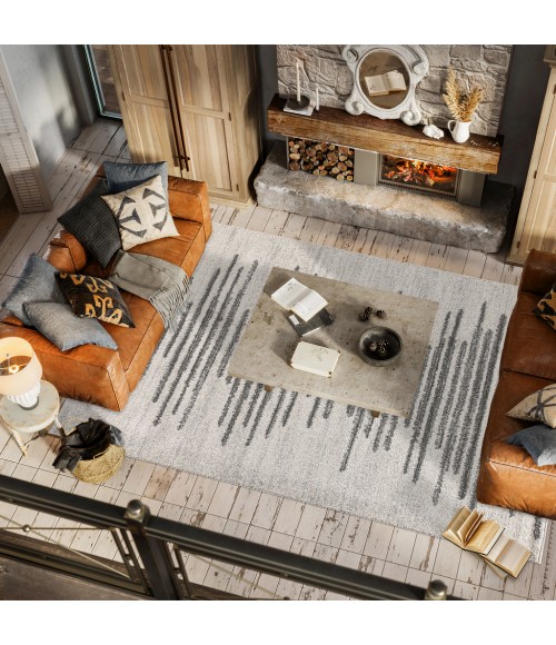 MOROCCAN HYPE Area Rug Aya Berber Stripe Geometric Cream/Gray 4 ft. x 6 ft. Area Rug
