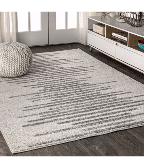 MOROCCAN HYPE Area Rug Aya Berber Stripe Geometric Cream/Gray 4 ft. x 6 ft. Area Rug