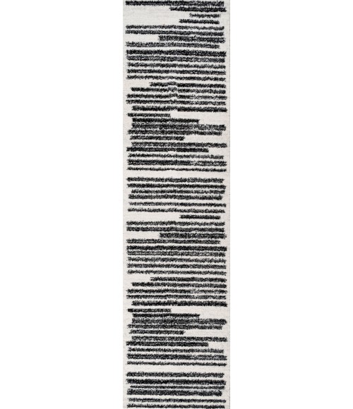 Khalil Modern Berber Stripe Cream/Black 2 ft. x 8 ft. Runner Rug