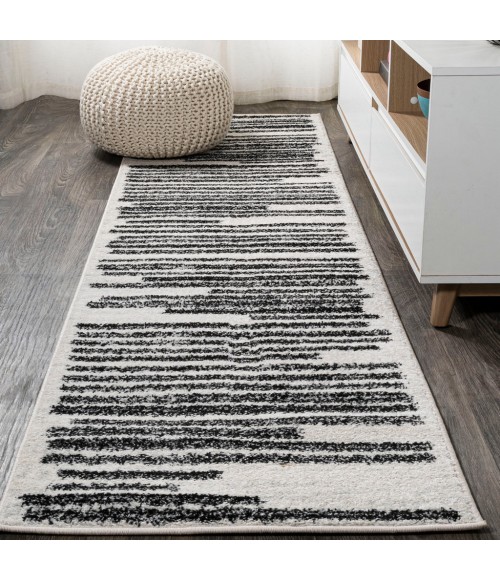 Khalil Modern Berber Stripe Cream/Black 2 ft. x 8 ft. Runner Rug