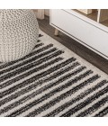 Khalil Modern Berber Stripe Cream/Black 2 ft. x 8 ft. Runner Rug