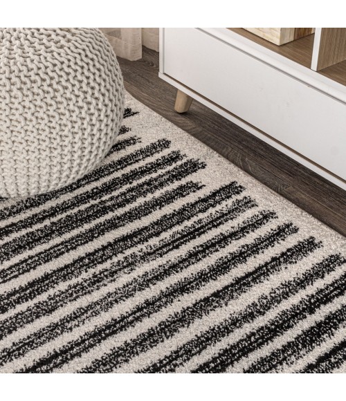 Khalil Modern Berber Stripe Cream/Black 2 ft. x 8 ft. Runner Rug